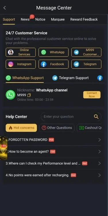 M999 Game Customer Support Page